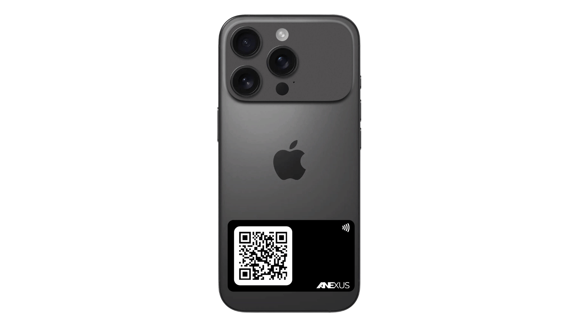 Anexus Connect Phone Tap Card adhered to the back of a smartphone